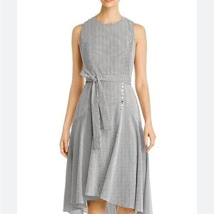 CALVIN KLEIN! Black/White high/low striped dress w/belt. Buttons on fron…